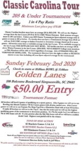 Classic Carolina Tour Bowling Tournament (214 and under) - 2020 Schedule