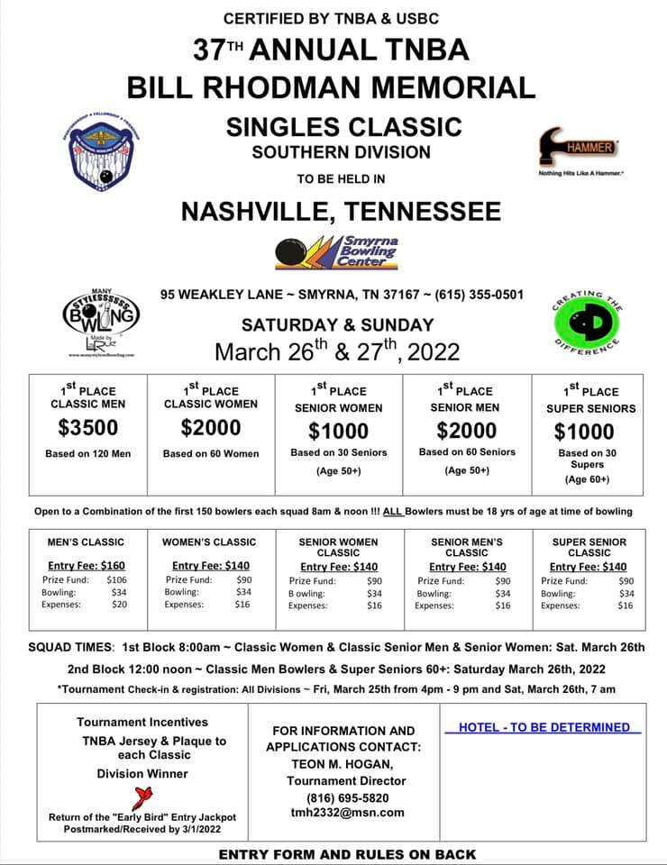 37th Annual TNBA Bill Rhodman Memorial Singles Bowling Tournament