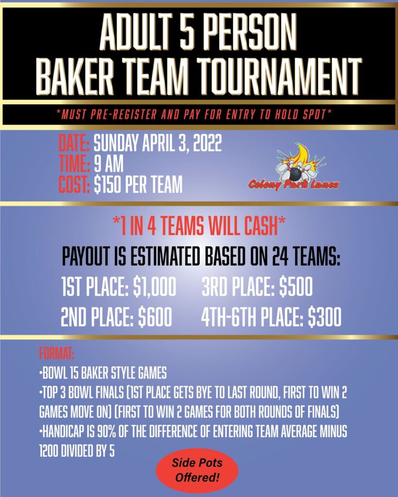 Colony Park Lanes 5 Person Baker Team Bowling Tournament Southern