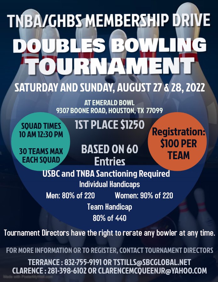 TNBA GHBS Membership Drive Doubles Bowling Tournament Southern TNBA