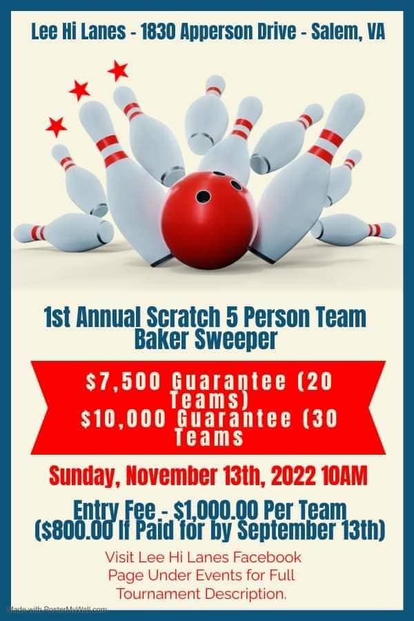 1st Annual Scratch 5 Person Team Baker Sweeper Bowling Tournament