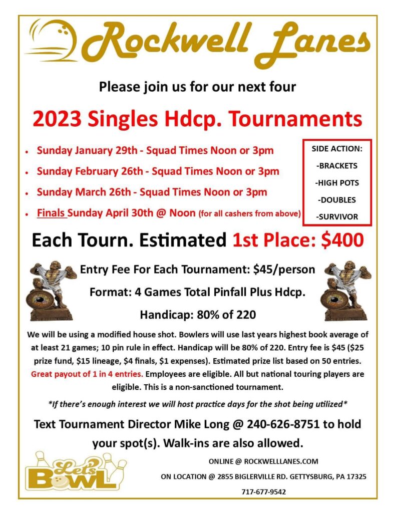 Rockwell Lanes 2023 Singles Handicap Bowling Tournament - Southern TNBA ...