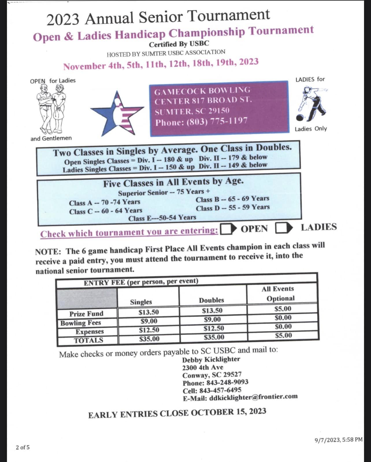 2023 SC USBC Annual Senior Open and Ladies Handicap Championship