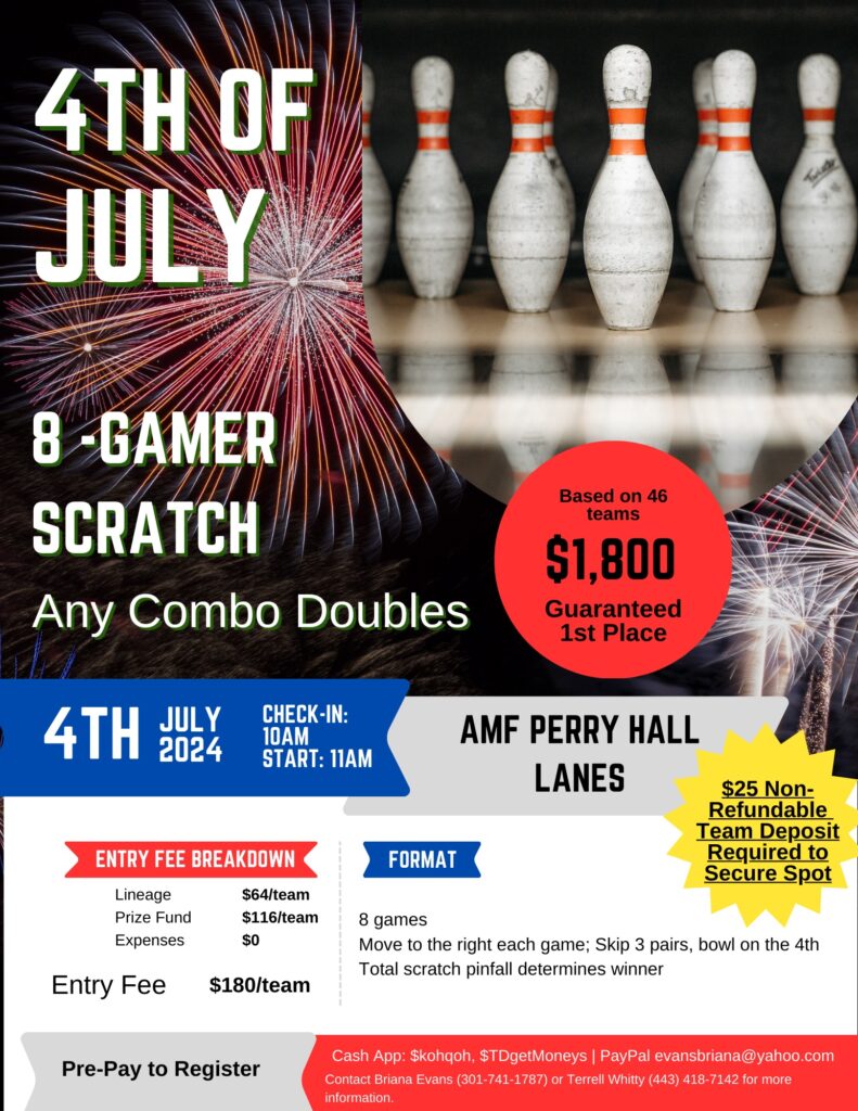4th of July 8 Gamer Scratch Any Combo Doubles Bowling Tournament