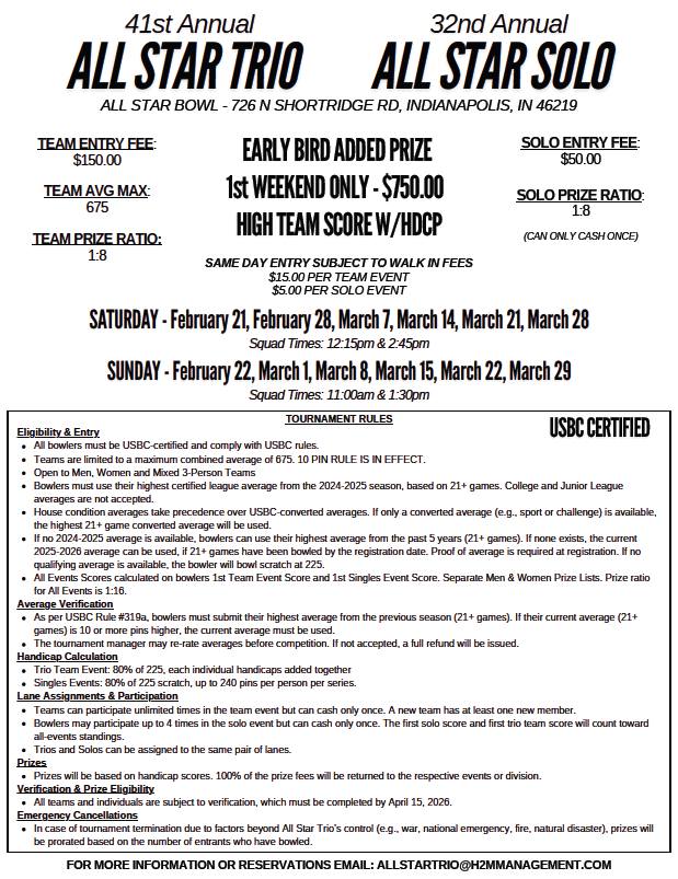 41st All Star Trio Bowling Tournament