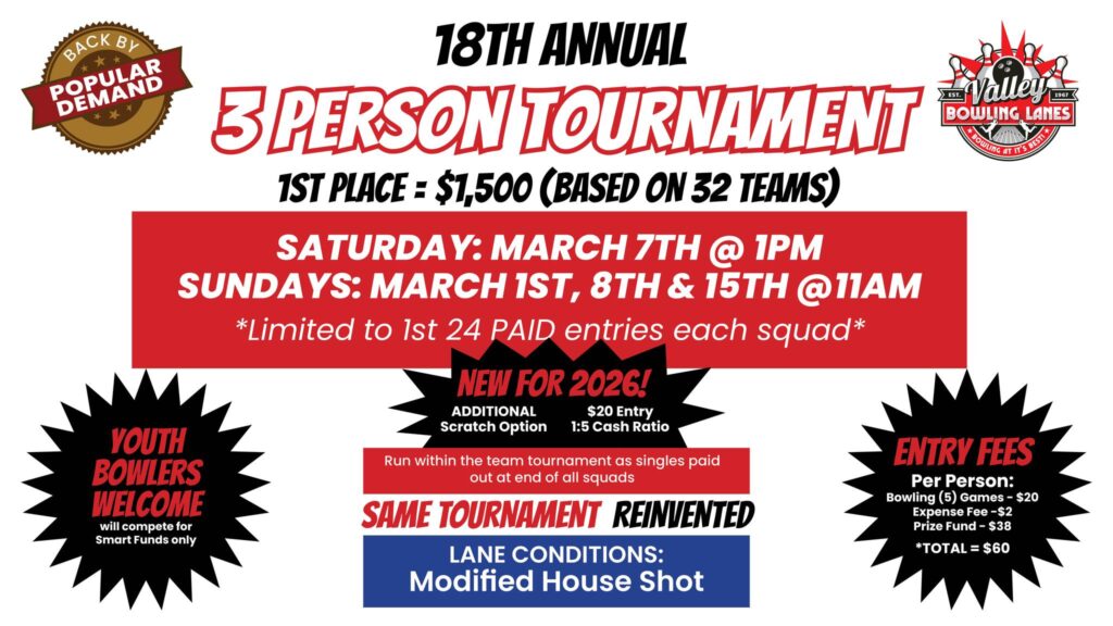 Valley Bowling Lanes 18th Annual 3 Person Bowling Tournament
