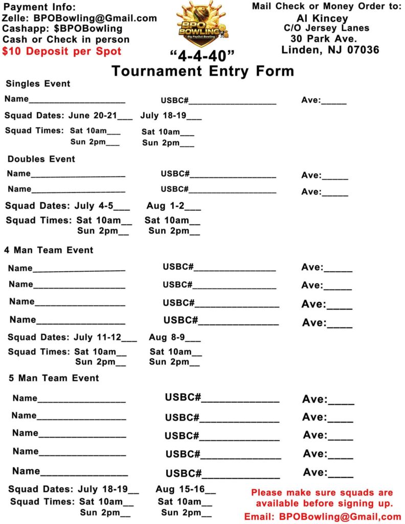 1st Annual NJ Classic the 4-4-40 Bowling Tournament