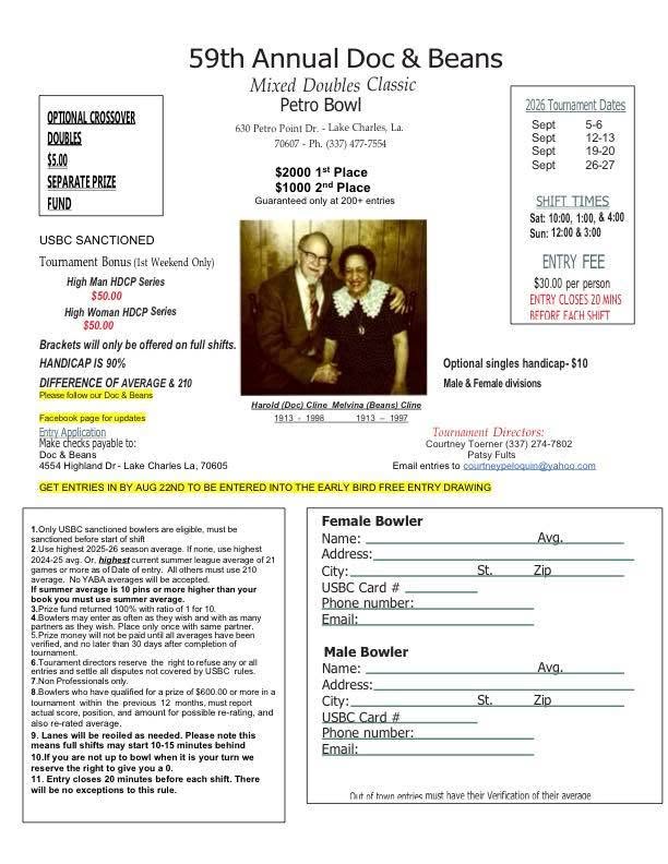 59th Annual Doc & Beans Mixed Doubles Classic Bowling Tournament