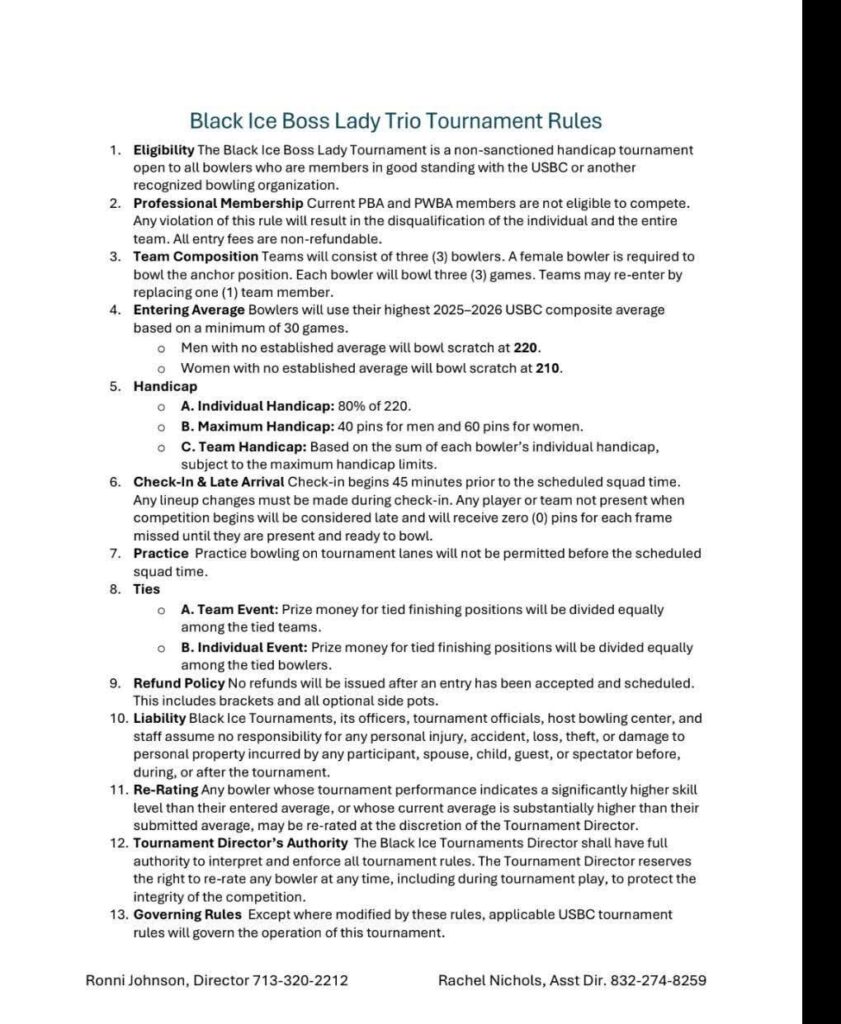 Black Ice Tournaments Boss Lady Trio Bowling Tournament